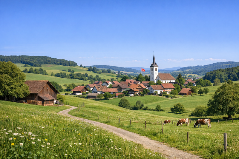 Schweizer Landschaft als Symbol für Peters Zeit dort.