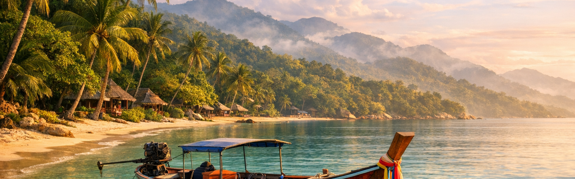 Ruhige Bucht auf Koh Samui mit einem traditionellen Longtail-Boot